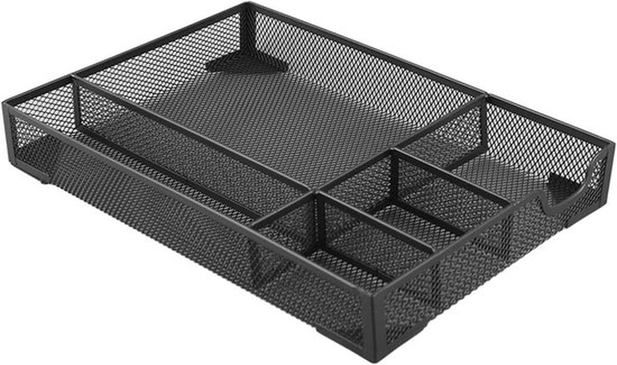 Metalen lade-organizer met 5 vakken voor documenten, mappen en kantoorbenodigdheden - Antislip ontwerp, zwart