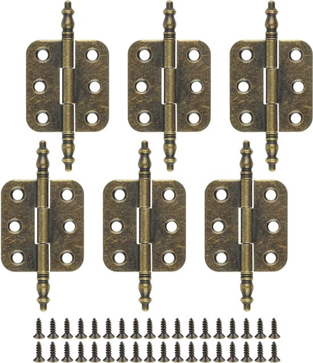Decoratieve Scharnieren Set van 6 Stuks, Retro Vouwscharnieren 70x34mm voor Houten Dozen en Juwelendozen met 36 Schroeven