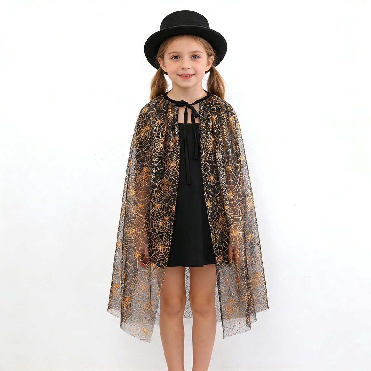 Spinnenwebcape voor kinderen – 75 cm – met glitterprint – Gotisch Halloweenkostuum – lichtgewicht accessoire - geschikt voor cosplay - gemaskerde bals en themafeesten