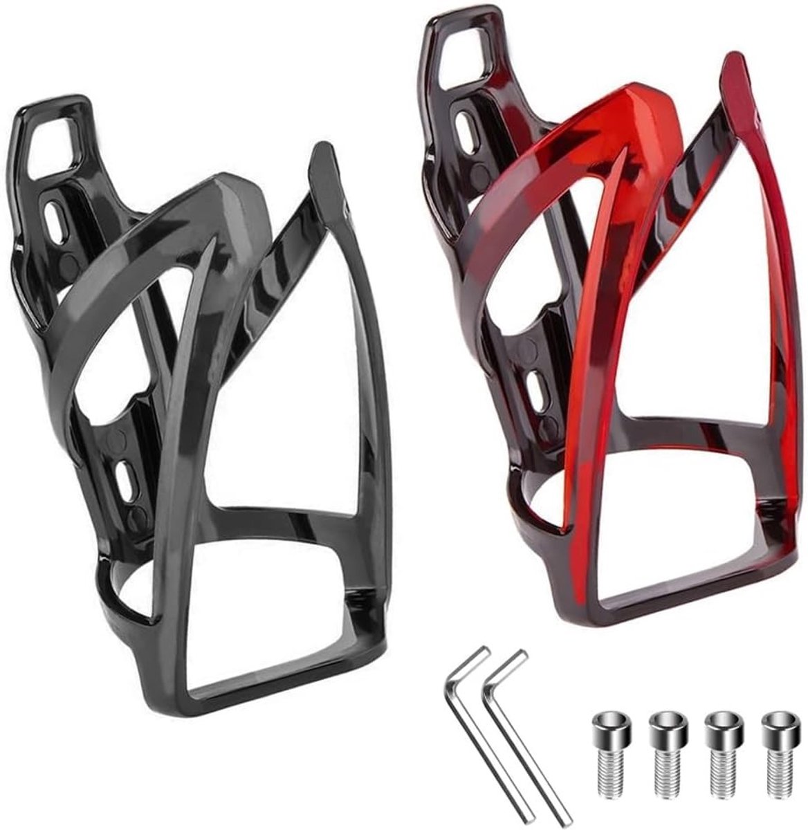 Flessenhouder Fiets Set van 2 - Zwart/Rood - 13,5 x 7 cm - Duurzaam PC-Kunststof met Eenvoudige Montage - Voor Fietsers