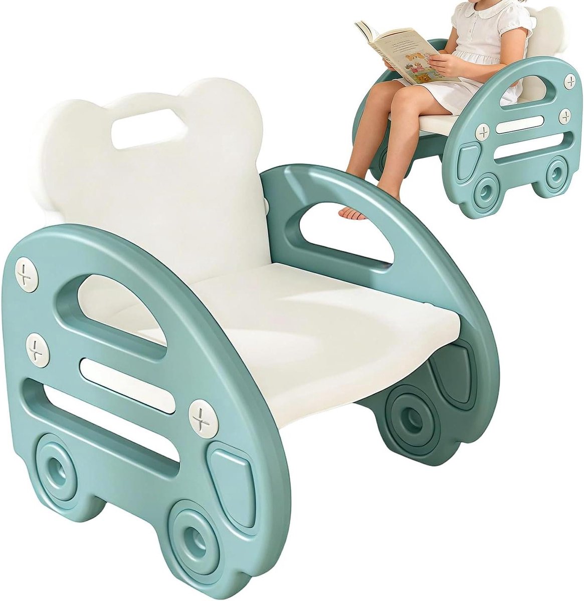 Kinderstoel - Kindertroon Krukje - Spelen en Studeren - Kantelbestendige Stabiliteit - 39L x 15W cm - Groen