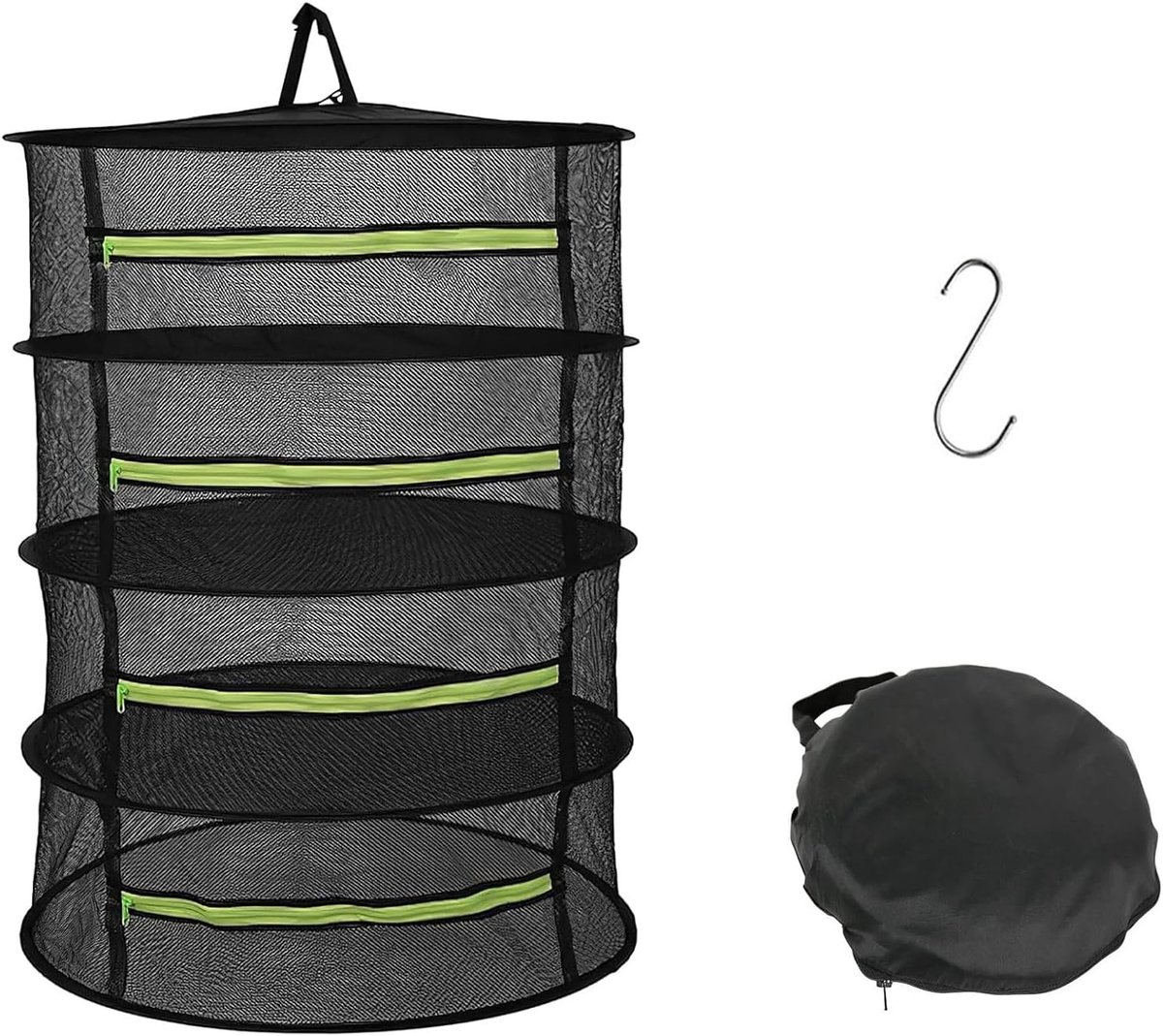 Droognet - Zwart - 4-lagig - Nylon Kruidendroogrooster met Ritssluiting - Voor Planten en Voedsel