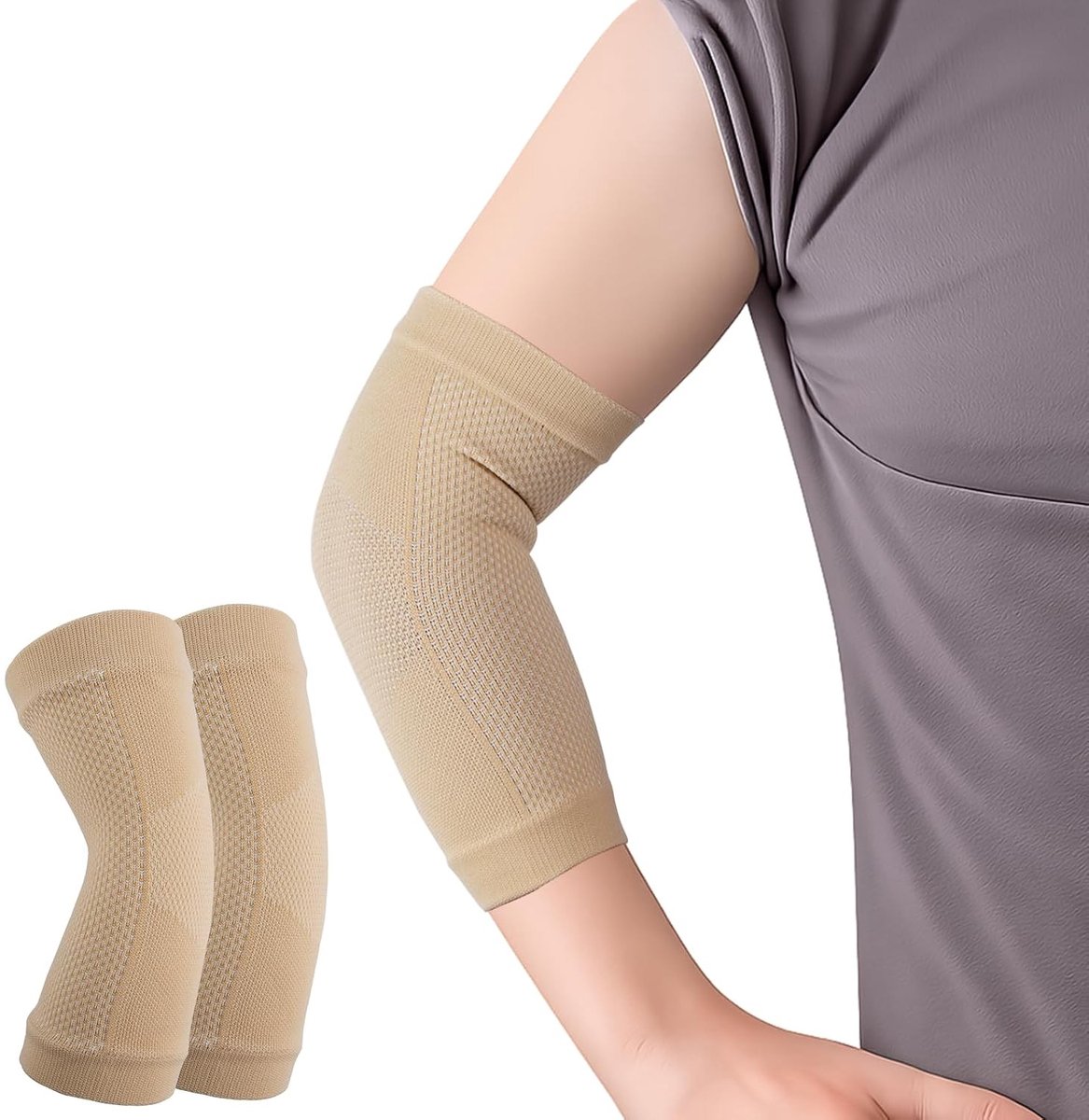 Elleboogsplint voor cubital tunnelsyndroom - Beige - Large - Elastische Compressie Elleboogbrace - Voor Dames en Heren