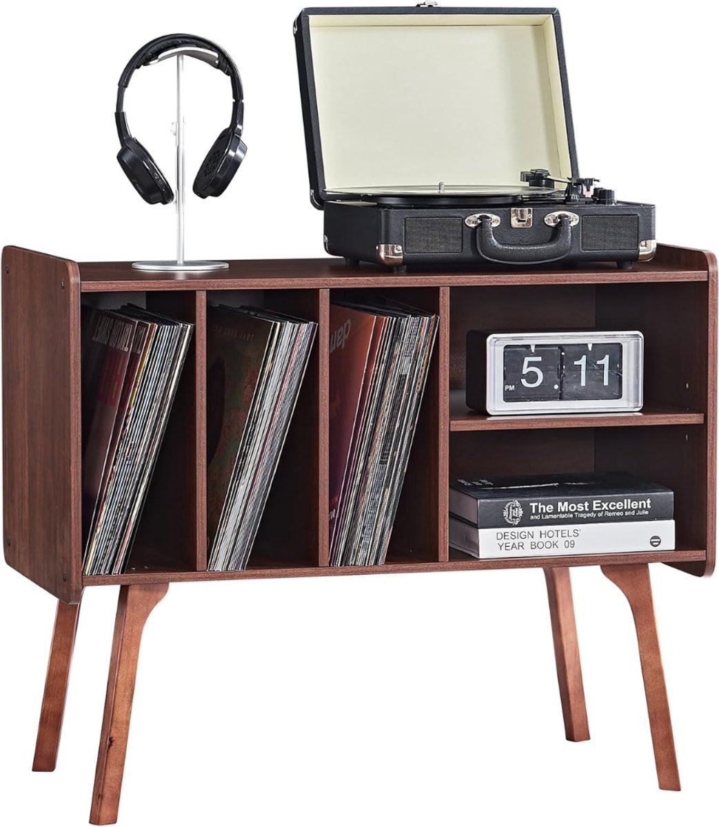 SNJY® Platenspeler Meubel - Platenspeler Kast - LP Houder - Platenhouder - 40D x 80B x 68H cm - Walnoot