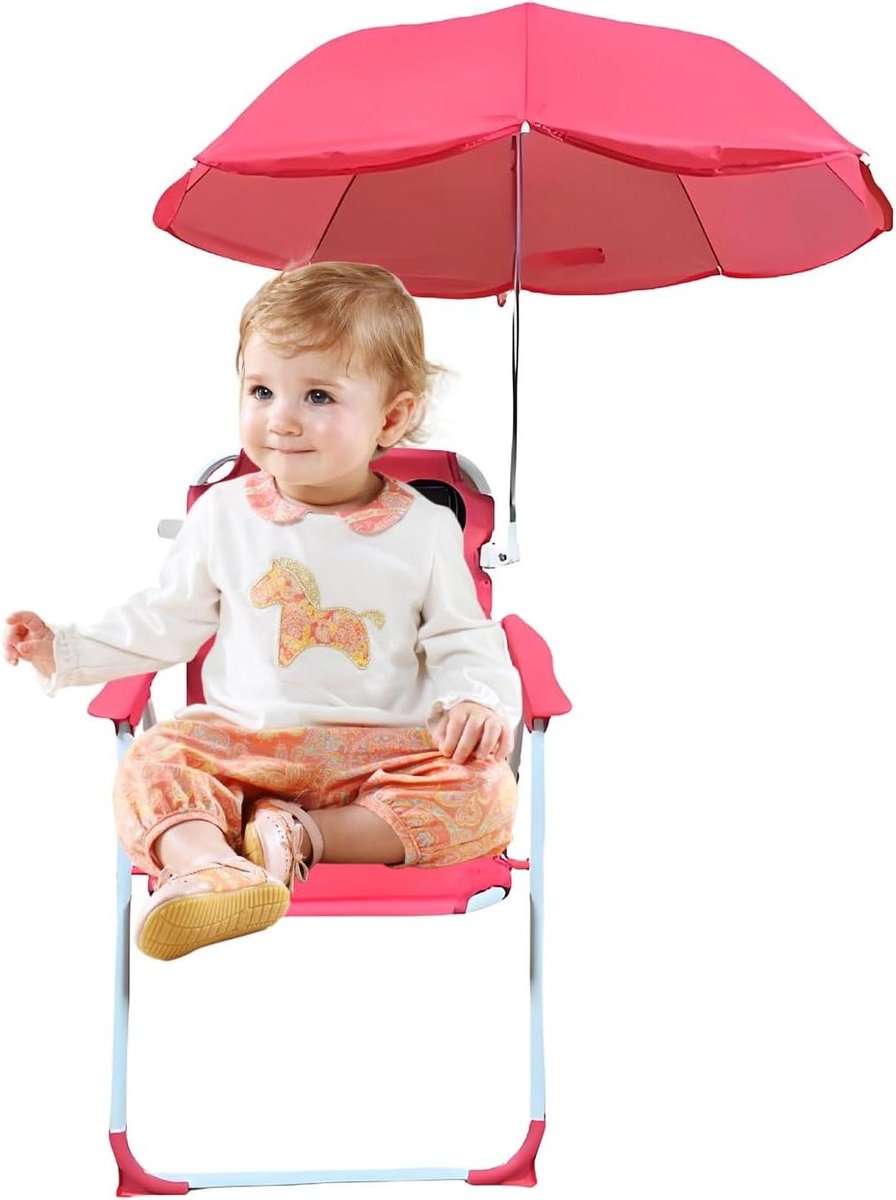Kinderstoel met Zonnescherm - Kindertafelstoel Opvouwbaar - Buiten Zitten - Versterkt Stalen Frame - 50 x 530 x 50 mm