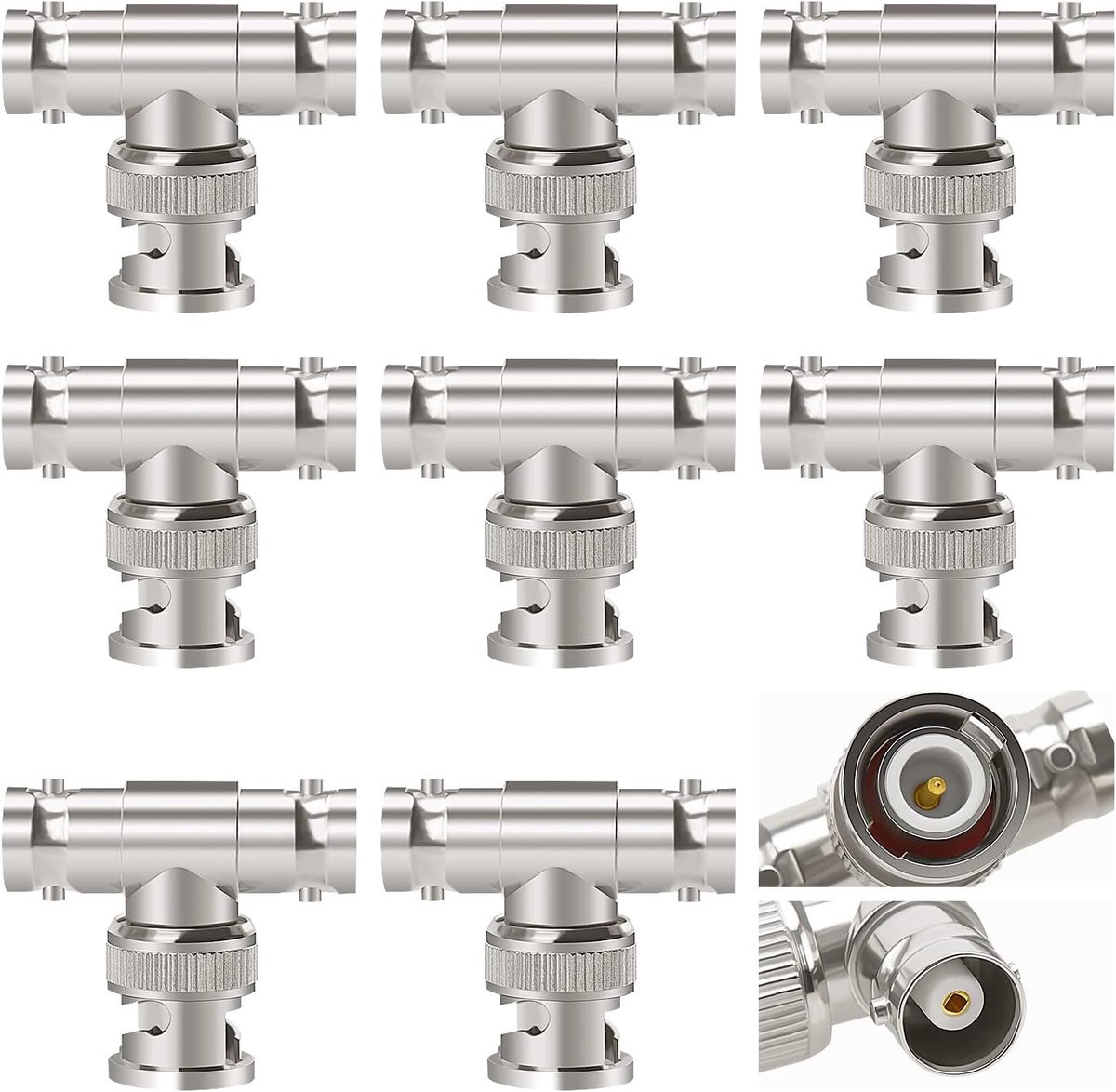 BNC Adapter - T-Connector Splitter - Signaal Verdelen - Zink Legering - 8 Stuks - Zilver