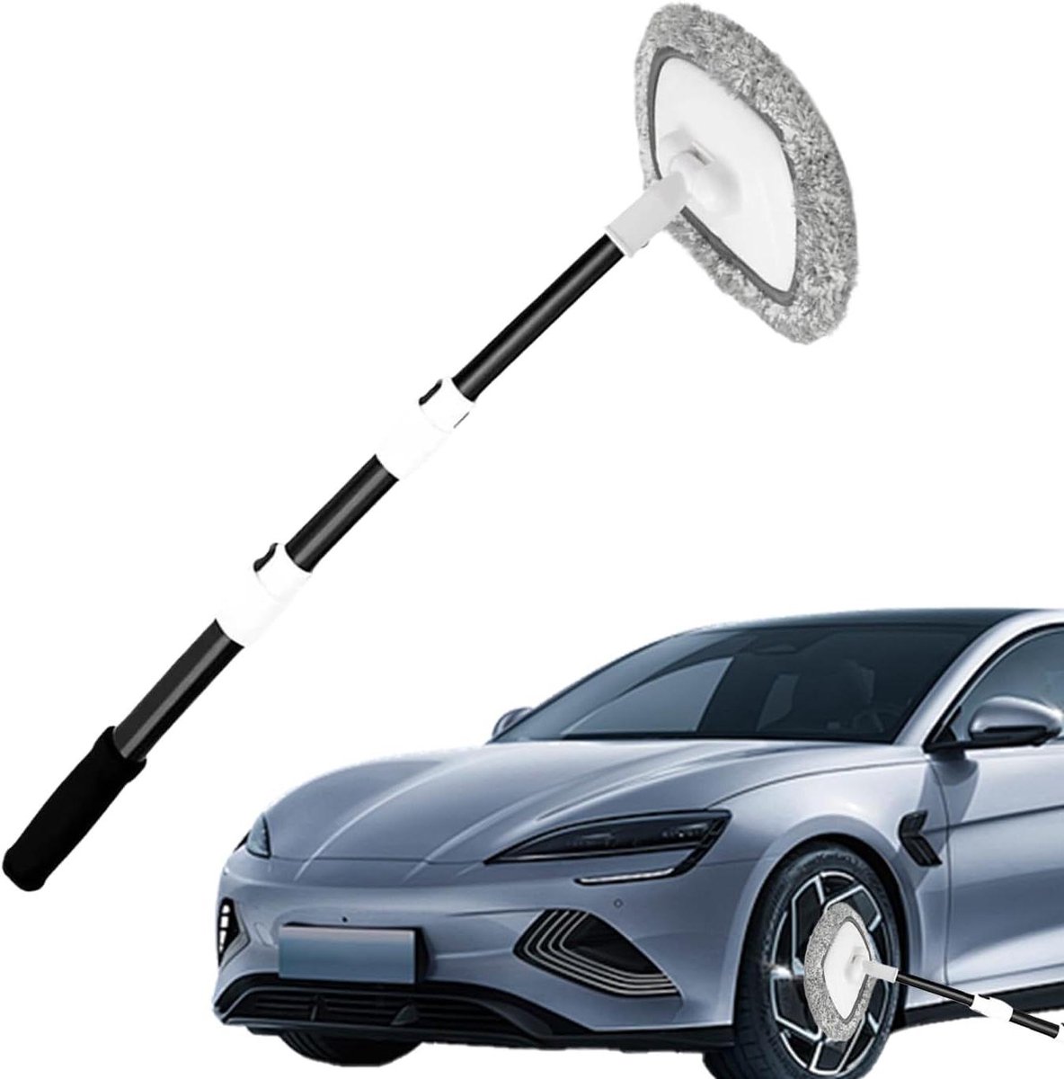 Autowasborstel - Dweil voor auto - Voertuig reinigen - 15 graden gebogen steel - 50-110 cm - Zwart
