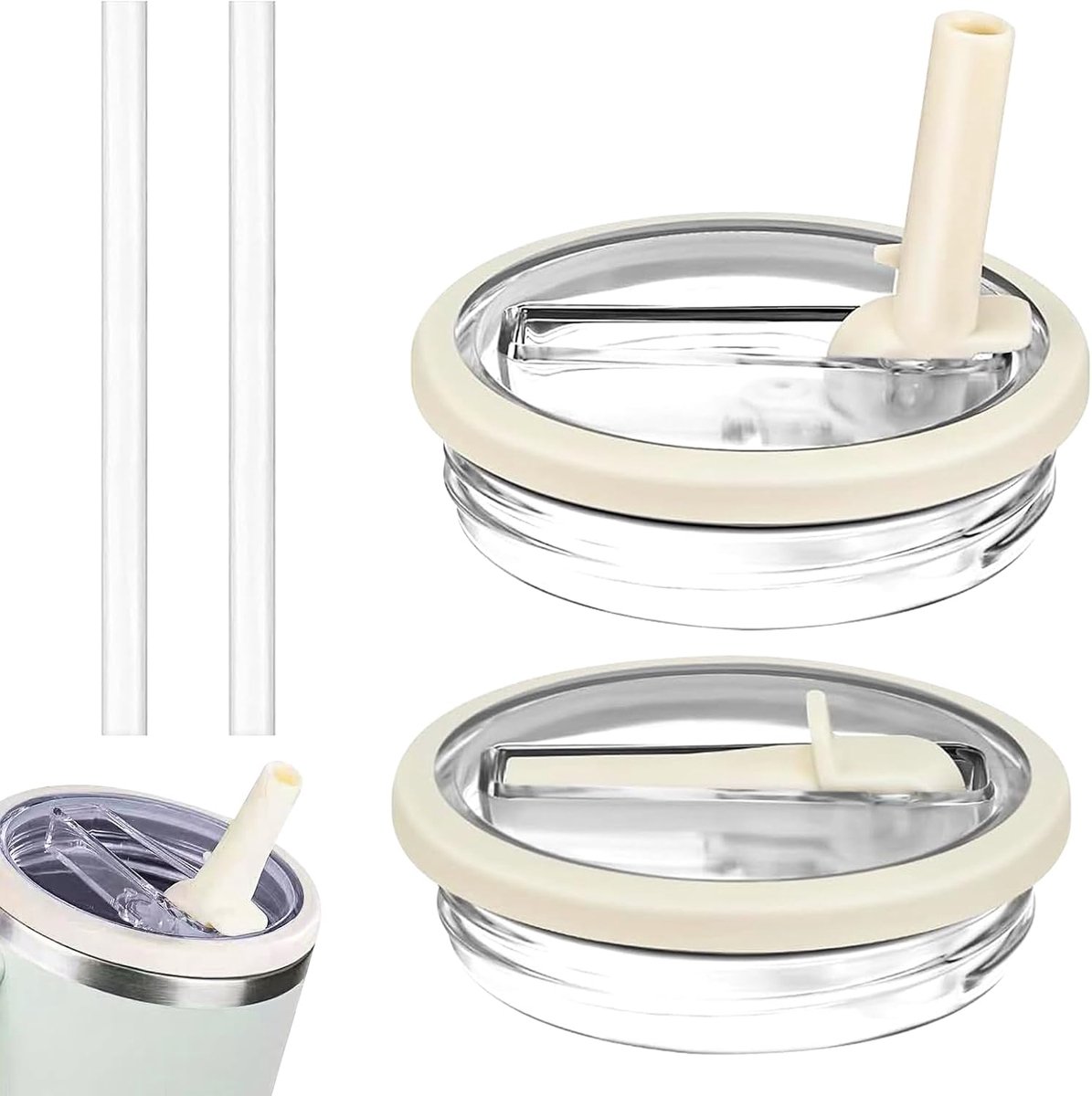2-delige Lekvrije Dekselset met Rietje en Rietjesafdekking – Compatibel met Standaard Bekers – Praktisch Accessoire – Wit