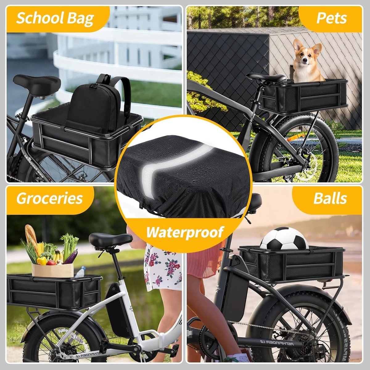 Fietsmand voor hond - Zwart - 46×32×15 cm - Met waterdichte afdekking en dikke voering - Achterfietsmand