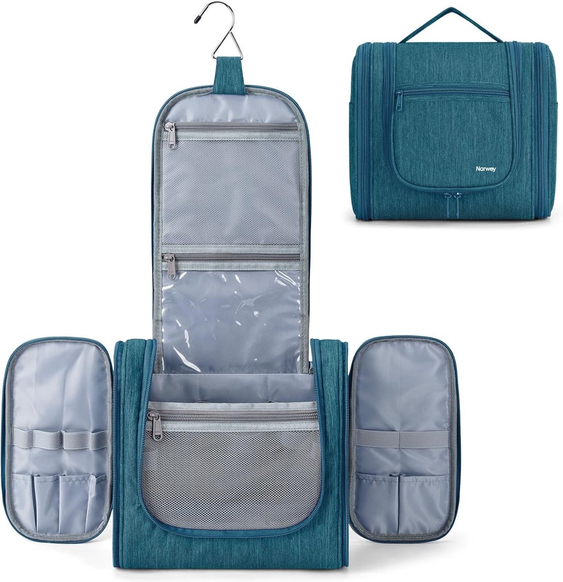 Make-upkoffer voor meisjes - Blauwgroen - 26 x 13 x 25 cm - Ophangbare Toilettas van Waterafstotend Materiaal - Voor Reizen en Dagelijks Gebruik