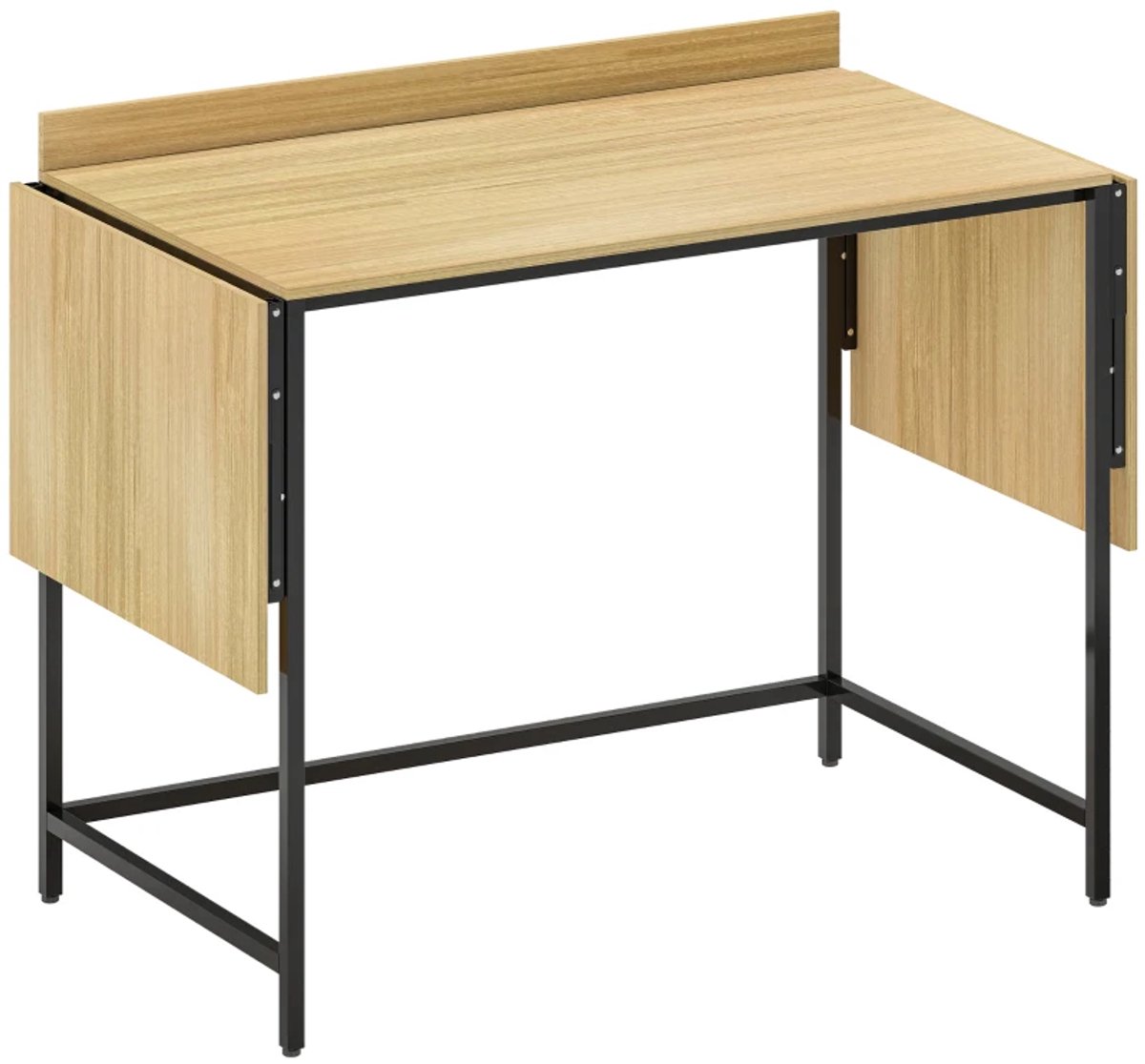 Opklapbaar Bureau met 2 Uitschuifbare Bladen - Voldoende Ruimte voor Monitoren - Kantoortafel - Computerbureau - Werktafel - Computer Tafel - Bureautafel - Desk - Game Bureau - Eikenhout + Zwart