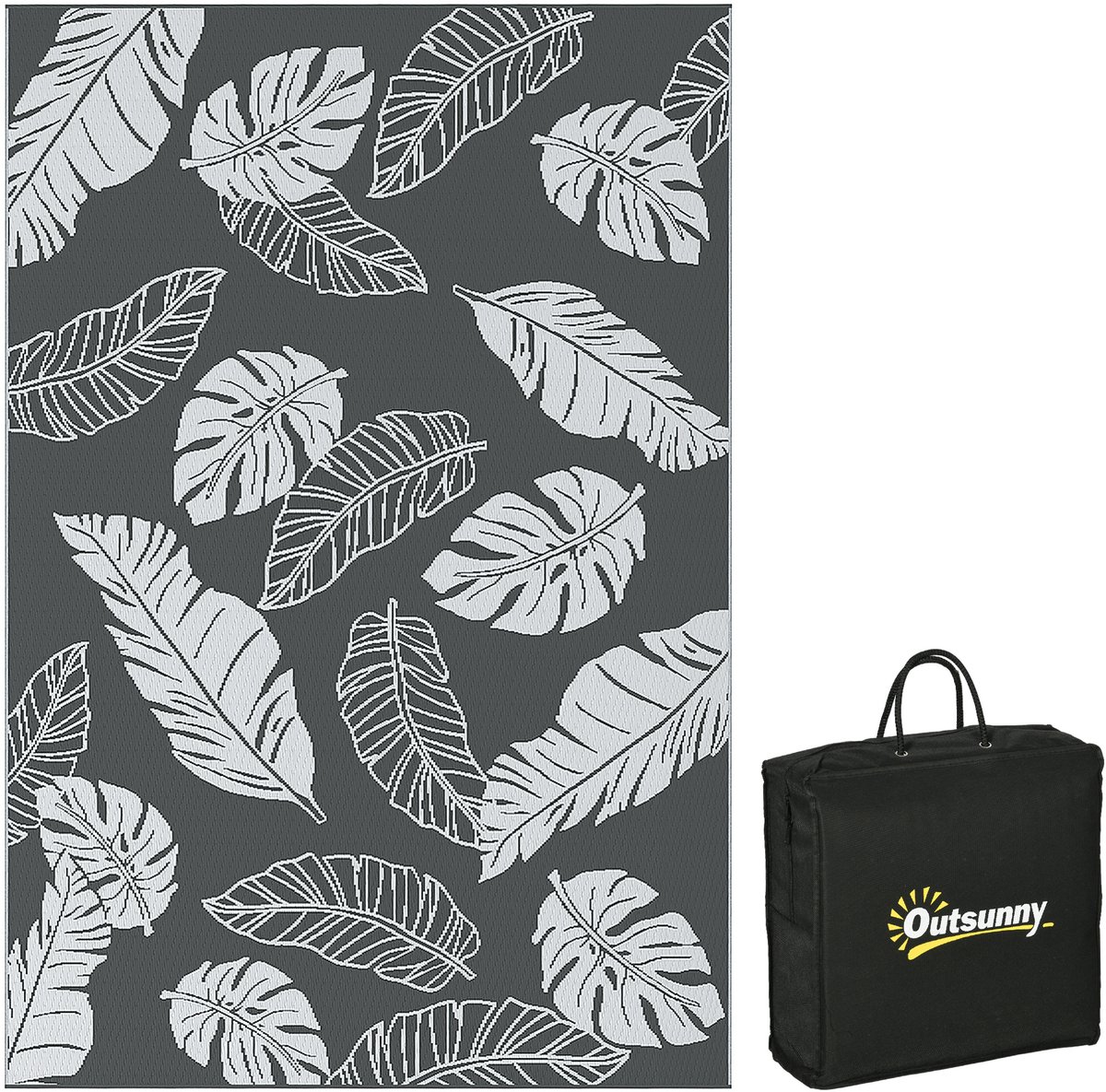 Omkeerbaar buitenkleed - waterdicht - bladmotief - 182x274 cm - grijs/wit