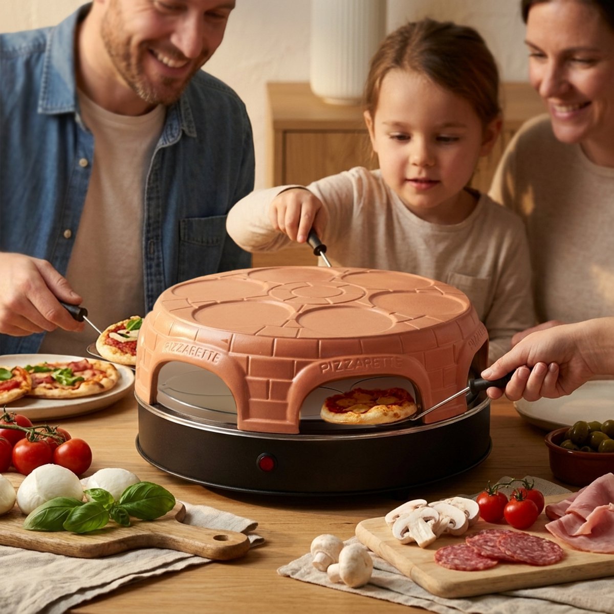Emerio Pizzarette Origineel - 6 Persoons Pizza Oven - Handgemaakte Terracotta Koepel - 6 Geïsoleerde Bakspatels - RVS Bakplaat - Gourmetstel - PO-115848.1 1500W – foto 3