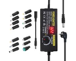 Verstelbare Voeding 3-24V 3A 144W - Universele AC/DC Voedingsadapter 100-240V met LED-display, 14 DC-Stekkertips en Polariteitskabel - Regelbare Netadapter voor LED-strips, Router, Camera en Elektronica