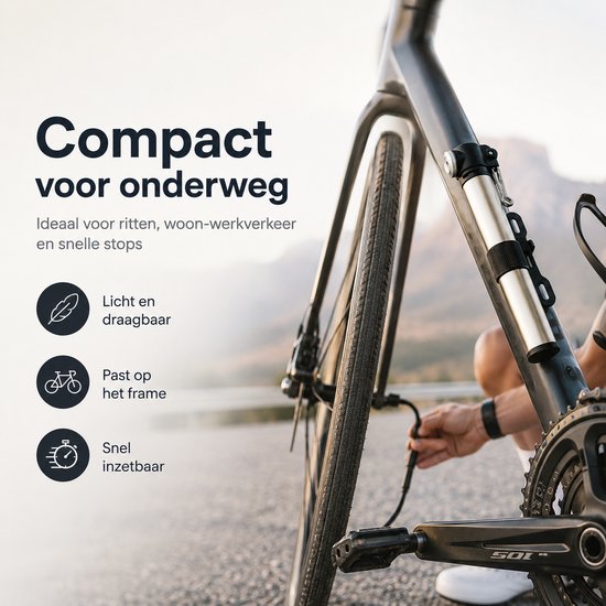 Mini Fietspomp Aluminium 120 PSI - Compacte Handpomp met Montageclip - Lichtgewicht Fiets Pomp voor Racefiets MTB en E-bike - Zilver — afbeelding 5
