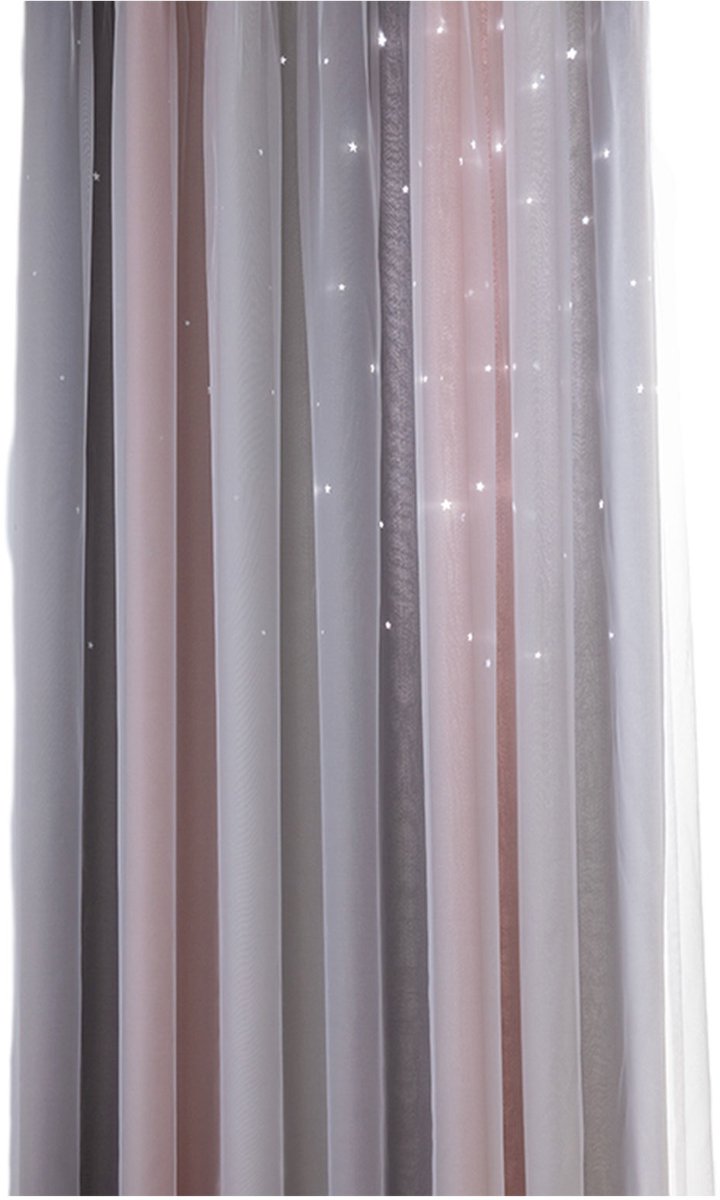 MODFU Gordijnen 132x214 cm – Verduisterende Raamdecoratie met Lasersterren voor Woonkamer of Slaapkamer – Polyester – Poederas