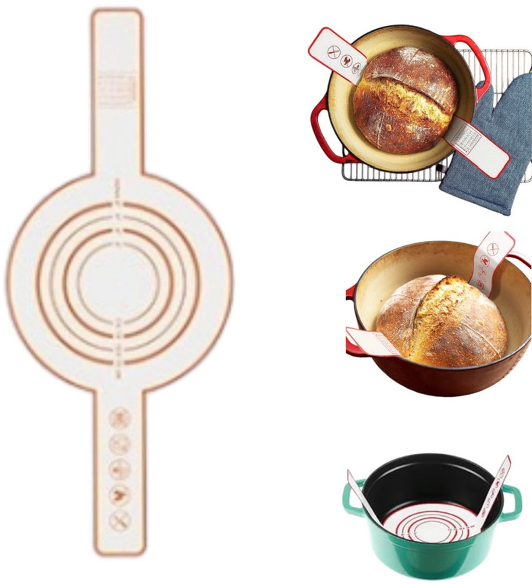 Siliconen bakmatten- Herbruikbare Deegmat - Lange Handvatten - Sling Bakmat – Siliconen bakmat met lange handgrepen – Herbruikbare bakmat voor brood – Geschikt voor zuurdesem, deeg en pizza ( rond 52.5 x 21.5 cm)