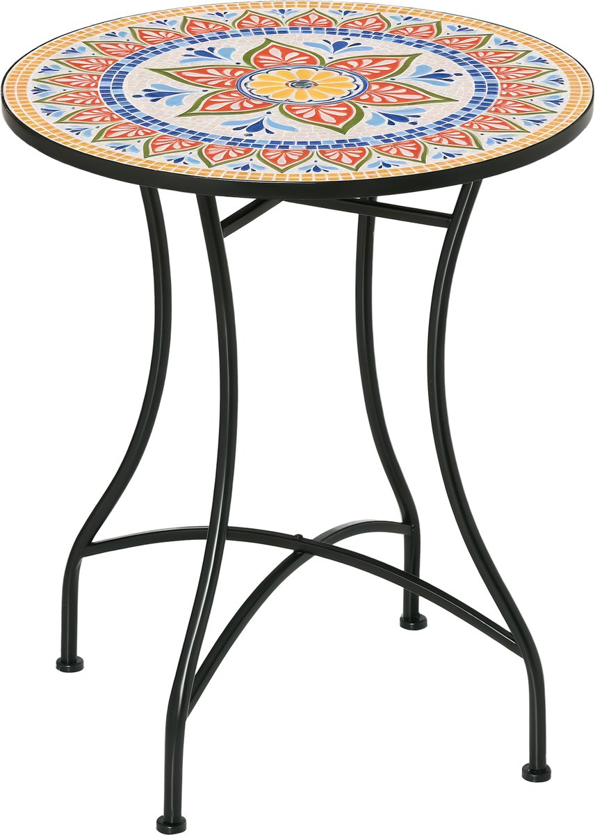 Tuintafel Ø60 cm - weerbestendige metalen balkontafel - eettafel voor buiten - campingtafel - bijzettafel - ronde terrastafel voor tuin - terras - balkon - rood+blauw+wit