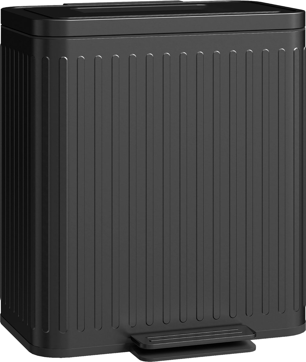 Keukenafvalbak - 2 compartimenten van 20 liter - efficiënte afvalscheiding - voetpedaal - kunststof - metaal - zwart