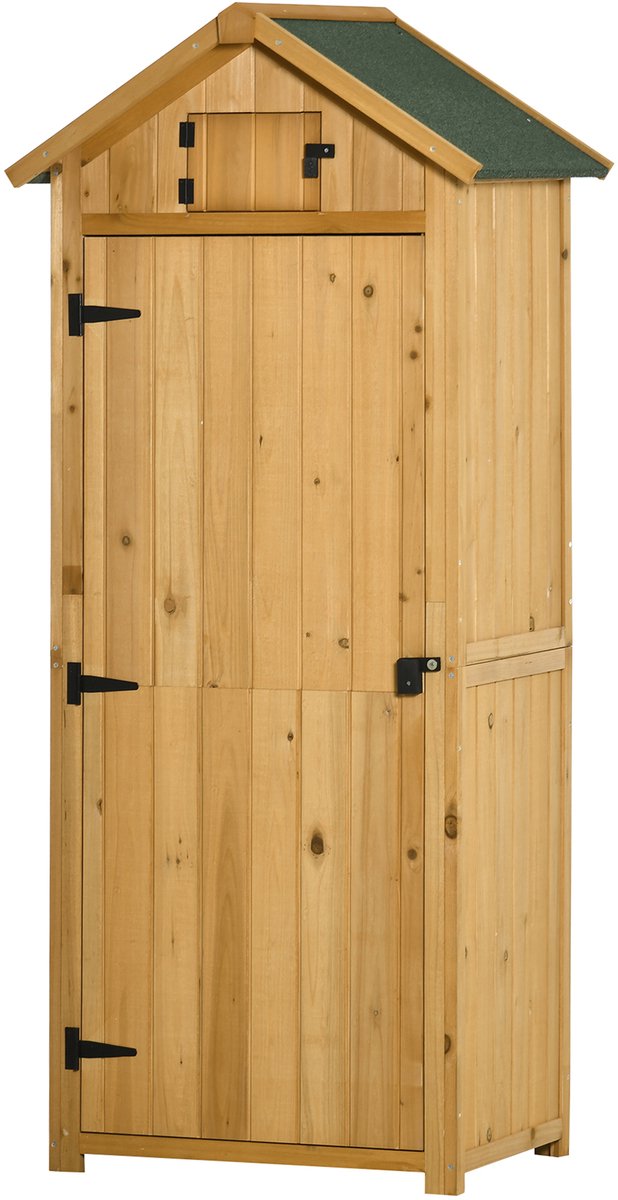 Houten tuinschuur - weerbestendige gereedschapsschuur 77x54 - 2x179cm - tuinhuis met deur - schuin dak - gereedschapskast met planken - tuinschuur voor tuin - terras - geel+groen