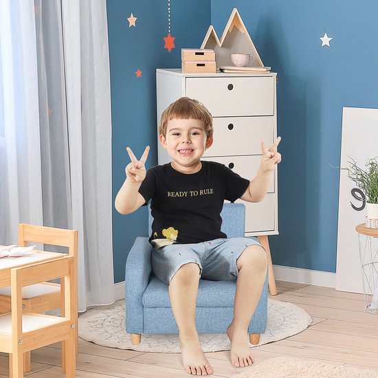 Kinderfauteuil/bank met linnenlook - massief houten poten - schuimkussen - kinderstoel voor kinderkamer/speelkamer - 49 x 45 x 44 cm - voor kinderen van 3 - 5 jaar - blauw — afbeelding 2