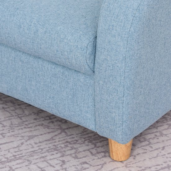 Kinderfauteuil/bank met linnenlook - massief houten poten - schuimkussen - kinderstoel voor kinderkamer/speelkamer - 49 x 45 x 44 cm - voor kinderen van 3 - 5 jaar - blauw — afbeelding 3