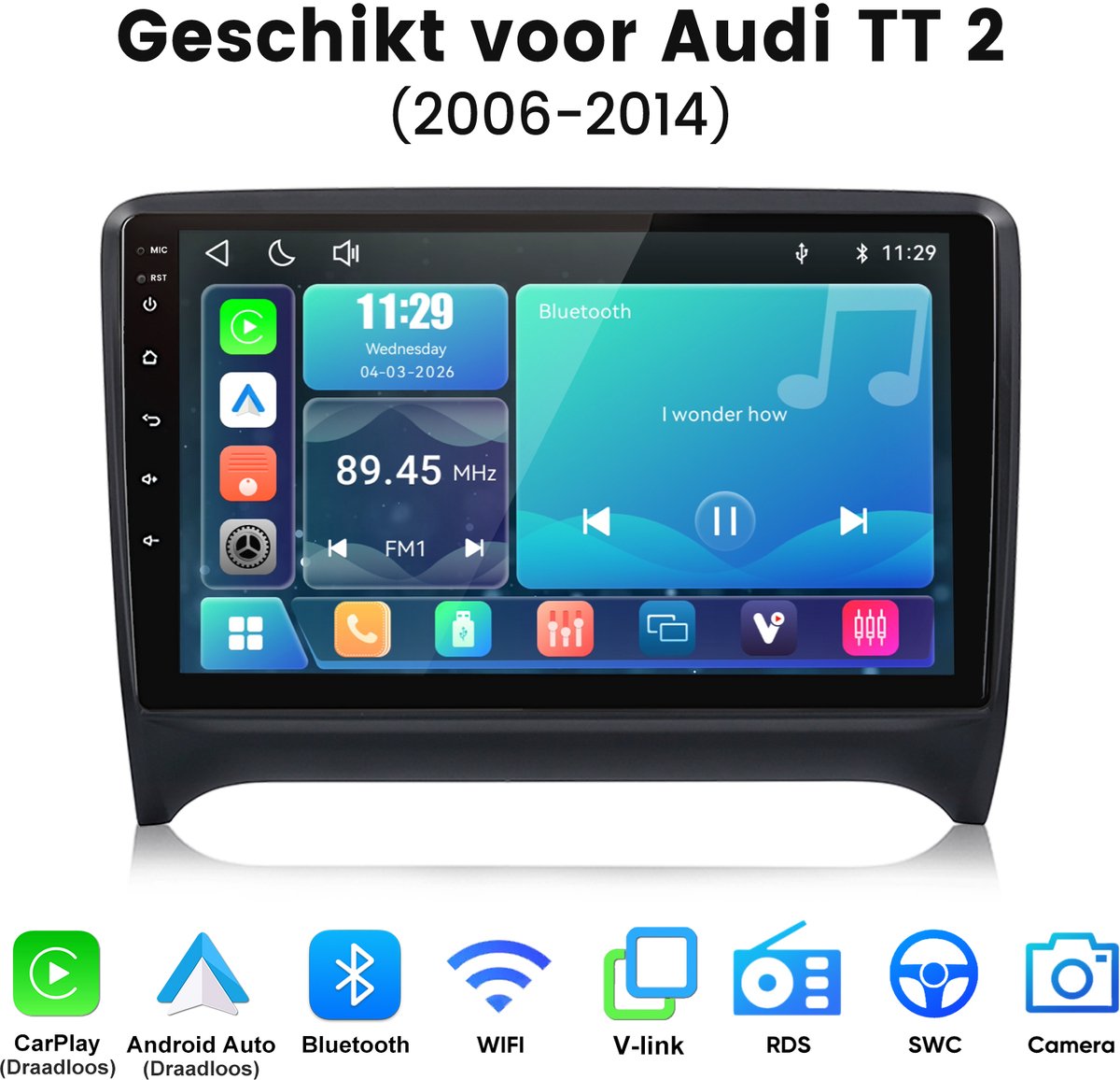 Junsun lINUX Draadloos Carplay & Andriod Auto Geschikt voor Audi TT MK2 8J 2006-2014 - 9 Inch TouchScreen - Bluetooth - GPS - WiFi -FM - RDS- Airplay - Stuurwiel Bediening - DSP