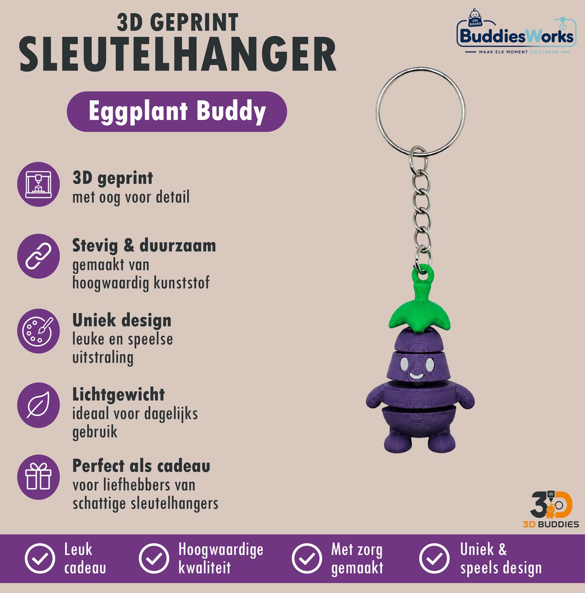 Eggplant Buddy - Sleutelhanger - 3D Buddies