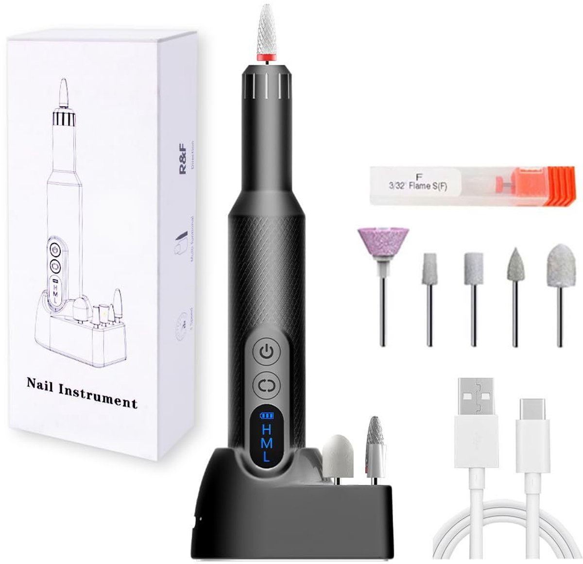 Nagelfrees – Elektrische nagelvijl – Manicure-instrument – ​​Nail-art-instrument- - Elektrische Nagelvijl - Nagelfrees -Manicure & Pedicure Set - M3 Zwart (Standaardset: 6 freesbitjes)
