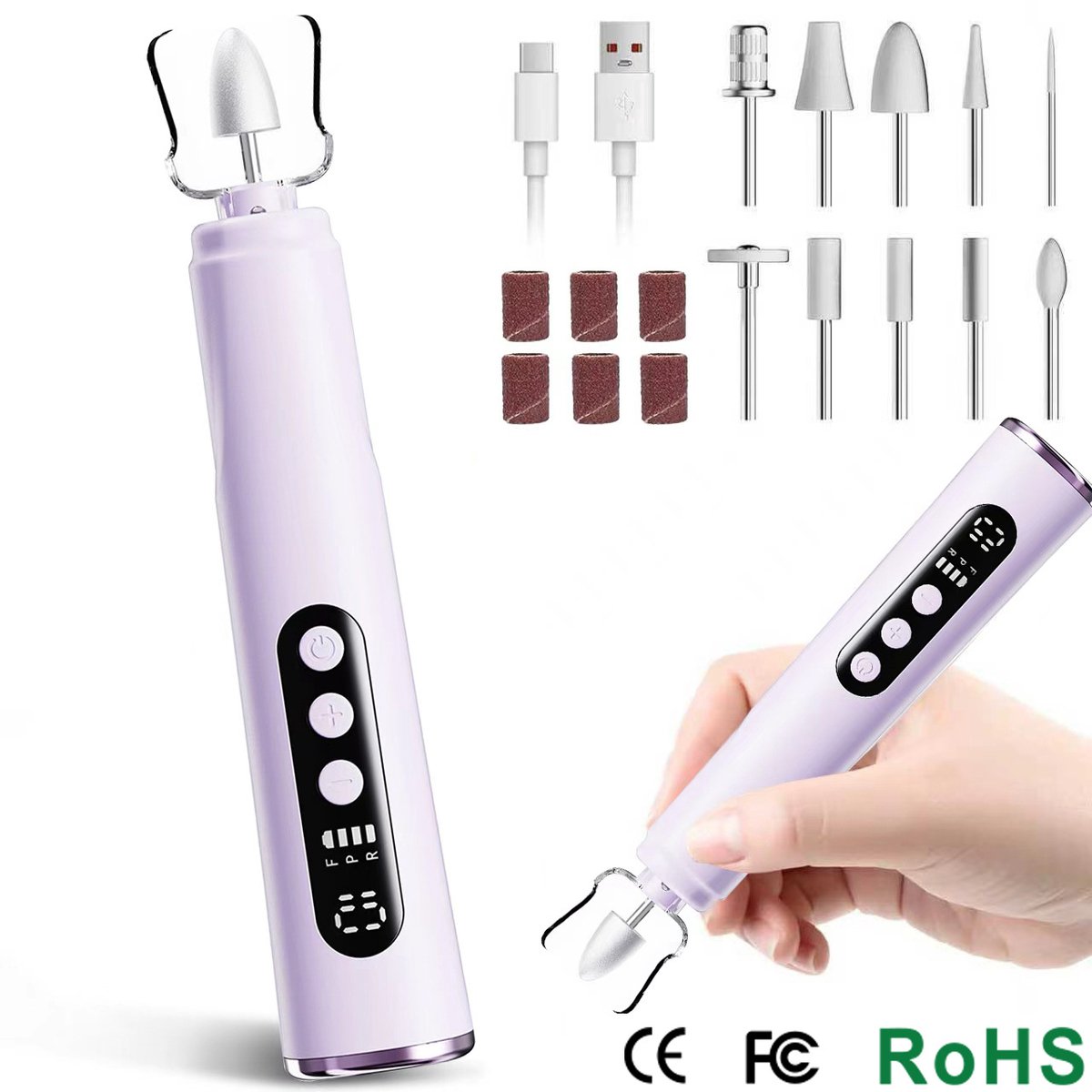 Nagelfrees – Elektrische nagelvijl – Manicure-instrument – ​​Nail-art-instrument- - Elektrische Nagelvijl - Nagelfrees -Manicure & Pedicure Set - M12 Paars [Standaardset: 10 freesbitjes]