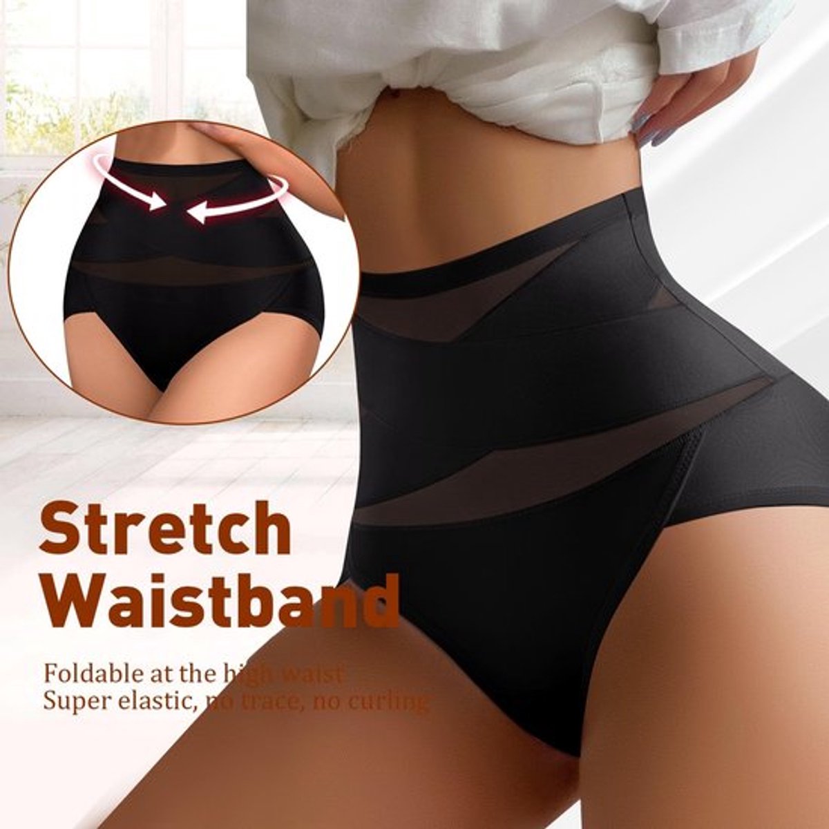 Buikweg-onderbroek hoge taille - Corrigerend Ondergoed - Shapewear Dames - Korsetslip - Elastisch Materiaal - Zwart