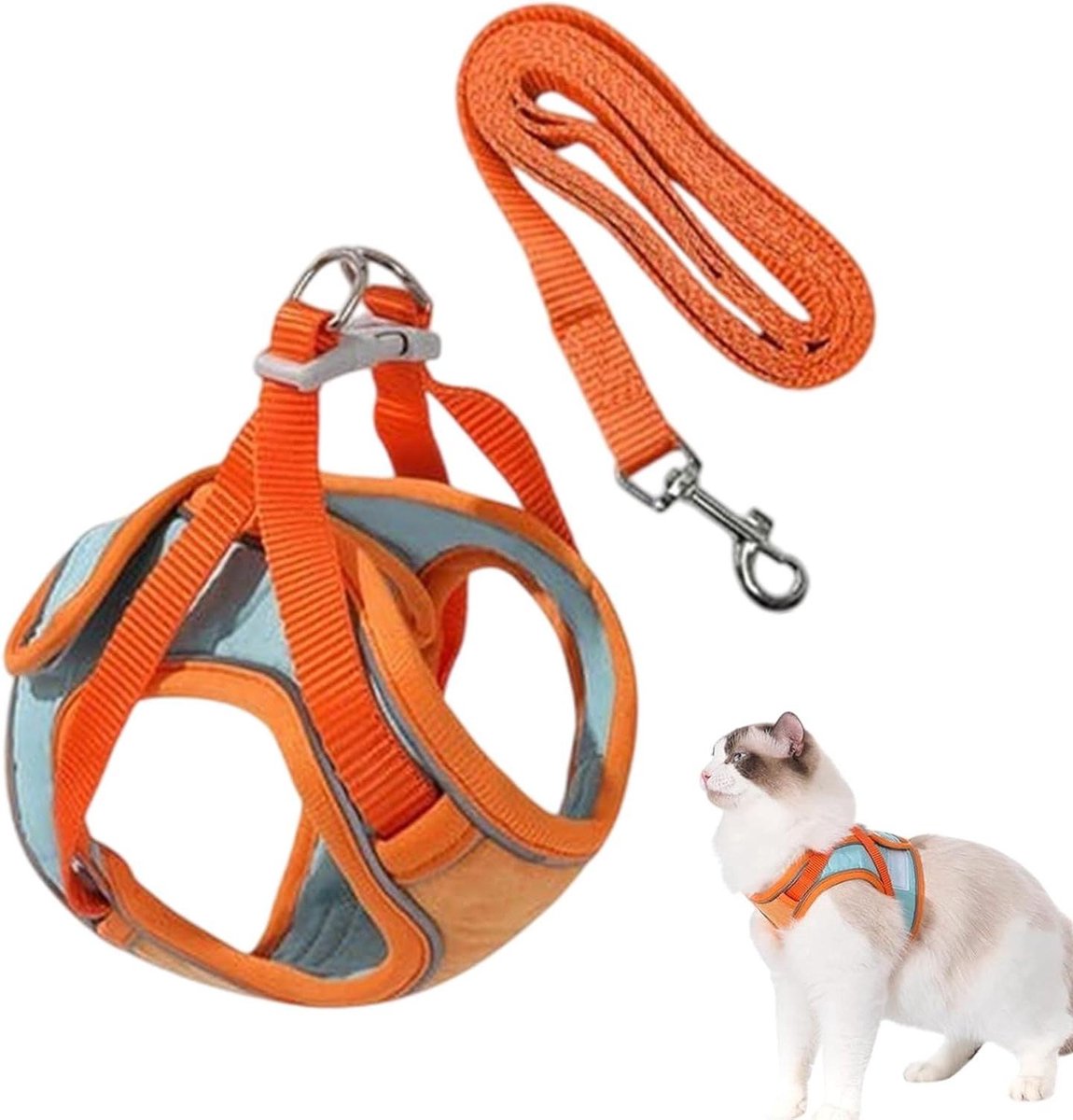 Kattenharnas en riem - Kattentuigje puppy - Veilig wandelen buiten - Reflecterende strips - Maat M - Oranje