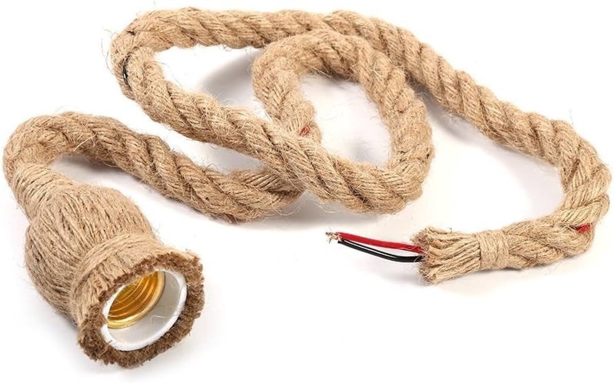 SnelShoppen - Hanglamp Touw Kroonluchter E27 Fitting Vintage Stijl Jute Katoen Natuurlijk 1 Kop Retro Home Decoratie