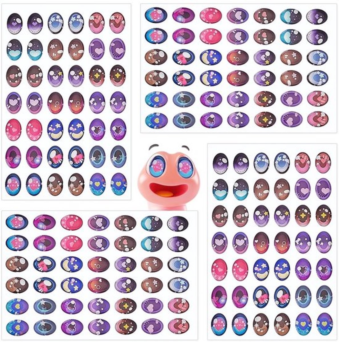 Oogstickers 42 Stuks - Decoratieve Ogen - Ovale Stickers - DIY Poppen - Epoxy Plastic - 4 Vellen - Poppenogen