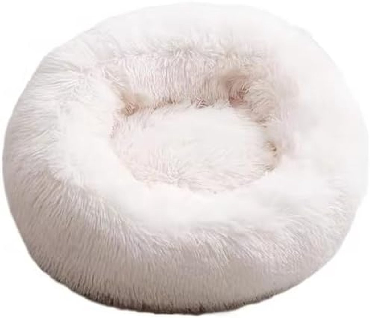 Huisdierbed Rond - Donut mand - Comfortabel slapen - Ademend en antislip - 60 x 60 cm - Wit