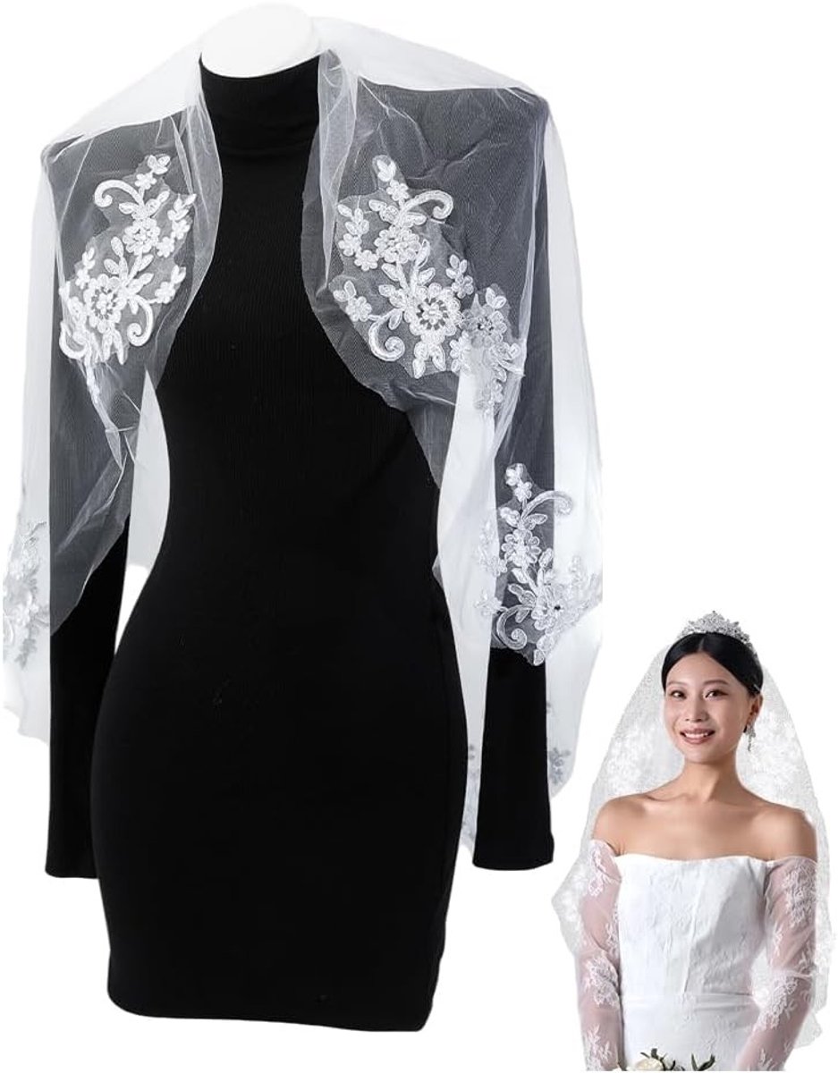 Elegante Bruidsluier van Zacht Tulle met Bloemenkant en Kam - Perfecte Bruidsaccessoires voor Vrouwen en Meisjes