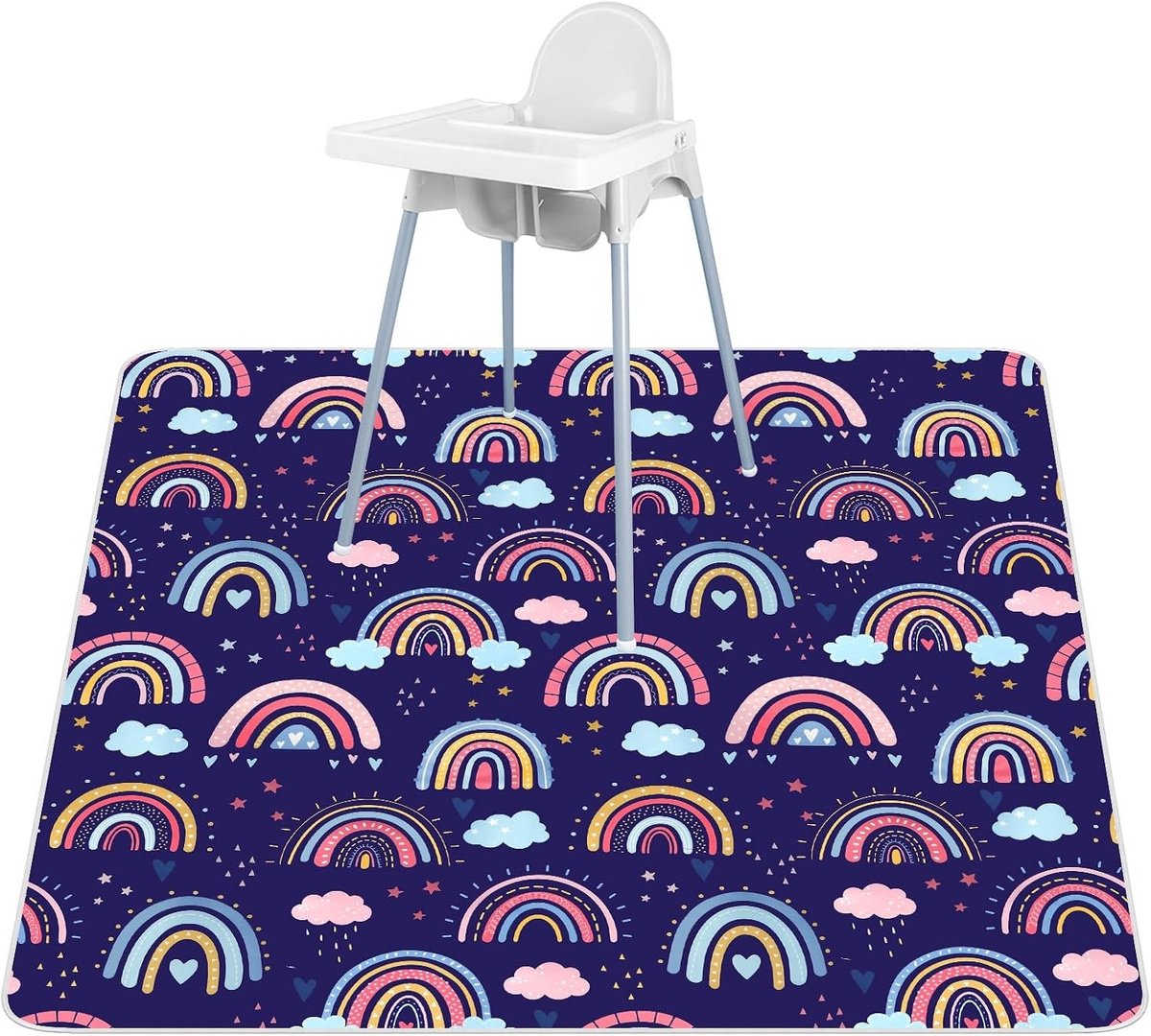 Hoogstoel Spatscherm Mat (110 cm) - Wasbare, Vouwbare en Waterdichte Bescherming voor Kinderen, Baby's en Peuters met Regenboog Motief