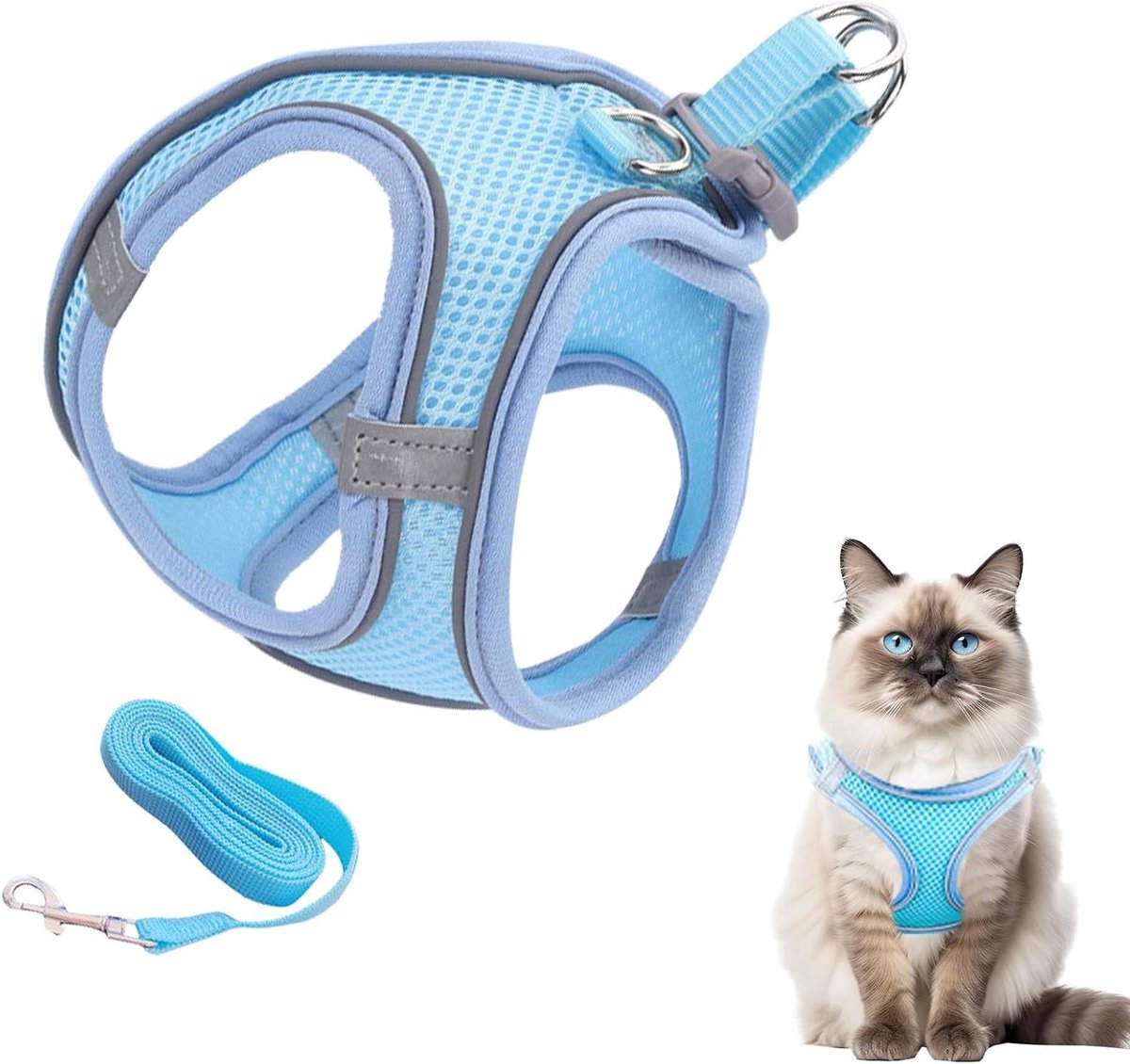 Kattenharnas - Huisdier Vest Halsband - Veilig Wandelen Buiten - Ontsnappingsbestendig Ontwerp - Verstelbaar - Blauw