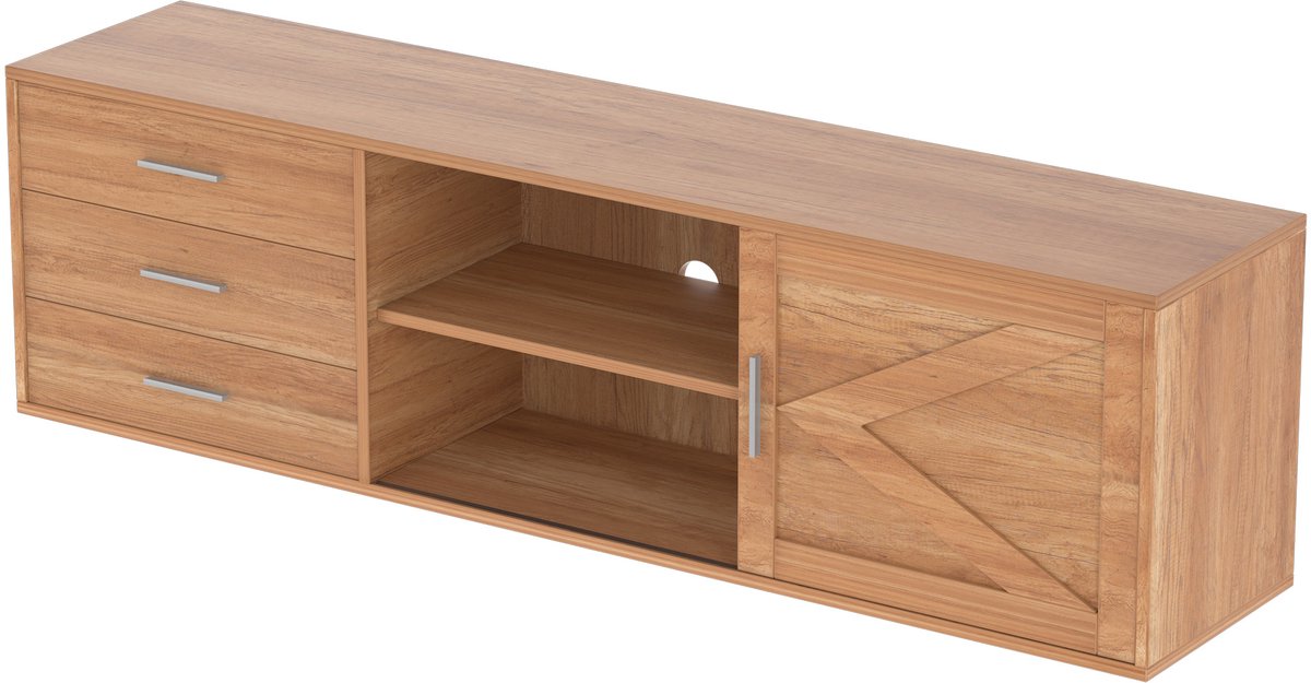 HOMAVO TVG1-S TV-meubel - 160 cm - Houtlook - 3 laden en schuifdeur