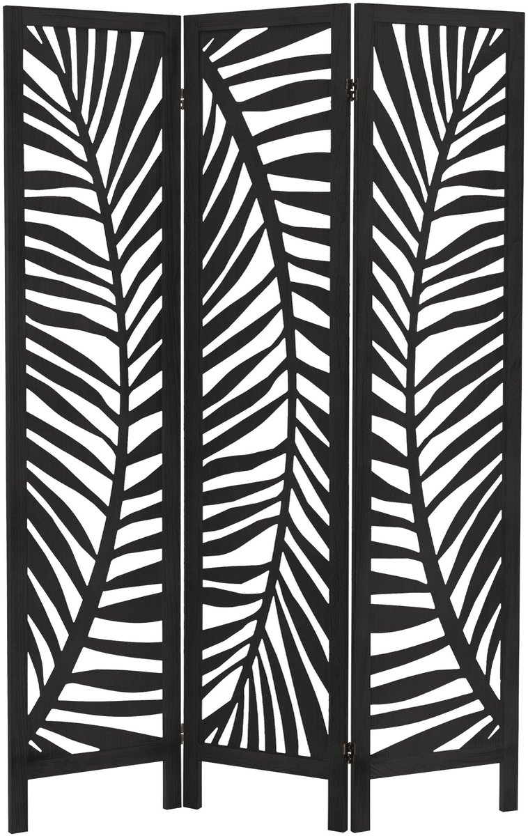 ML-Design | Fukuoka-kamerscherm, 3-delig, van hout, 170 x 121 cm, zwart, opvouwbaar kamerscherm, scheidingswand voor binnenshuis