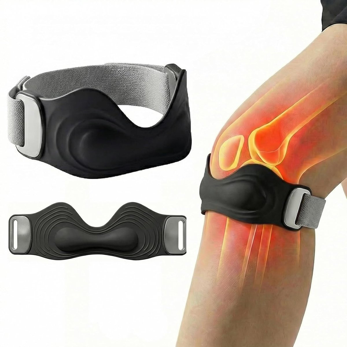 Ulisem - Patellaband Knie – Verstelbare Knieband met Siliconen – Antislip Knie Support voor Hardlopen, Wandelen, Fitness & Sport – Zwart – 2 Stuks - 18.5*5.5*1.2CM