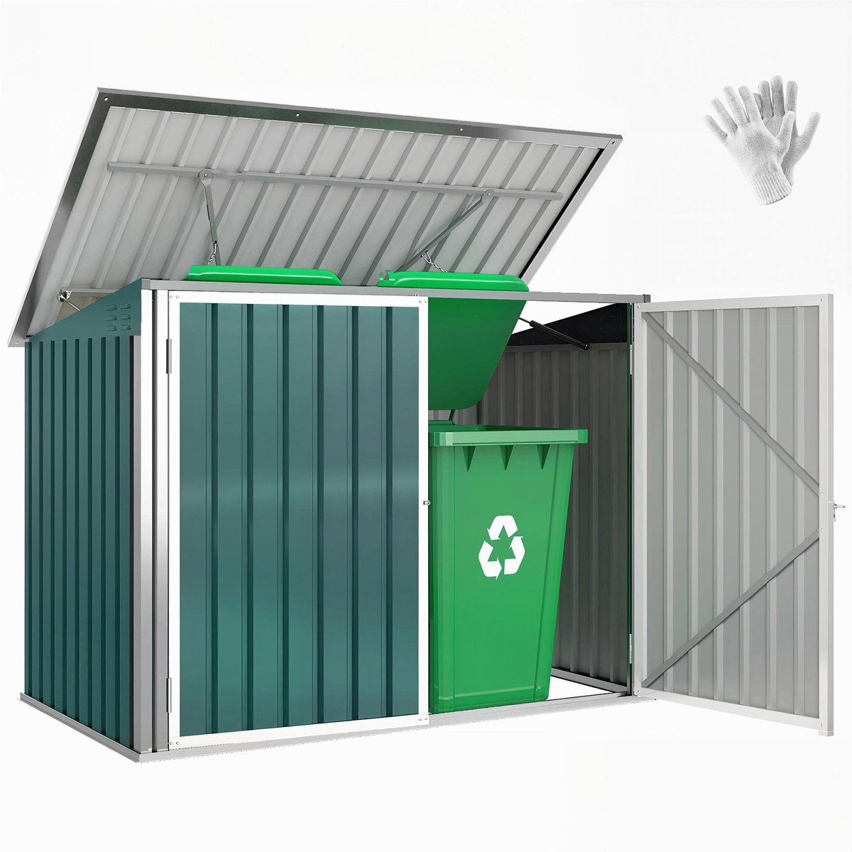 Outsunny Afvalcontainerberging - Gegalvaniseerd staal - 179,5 x 108 x 129,5 cm - Groen