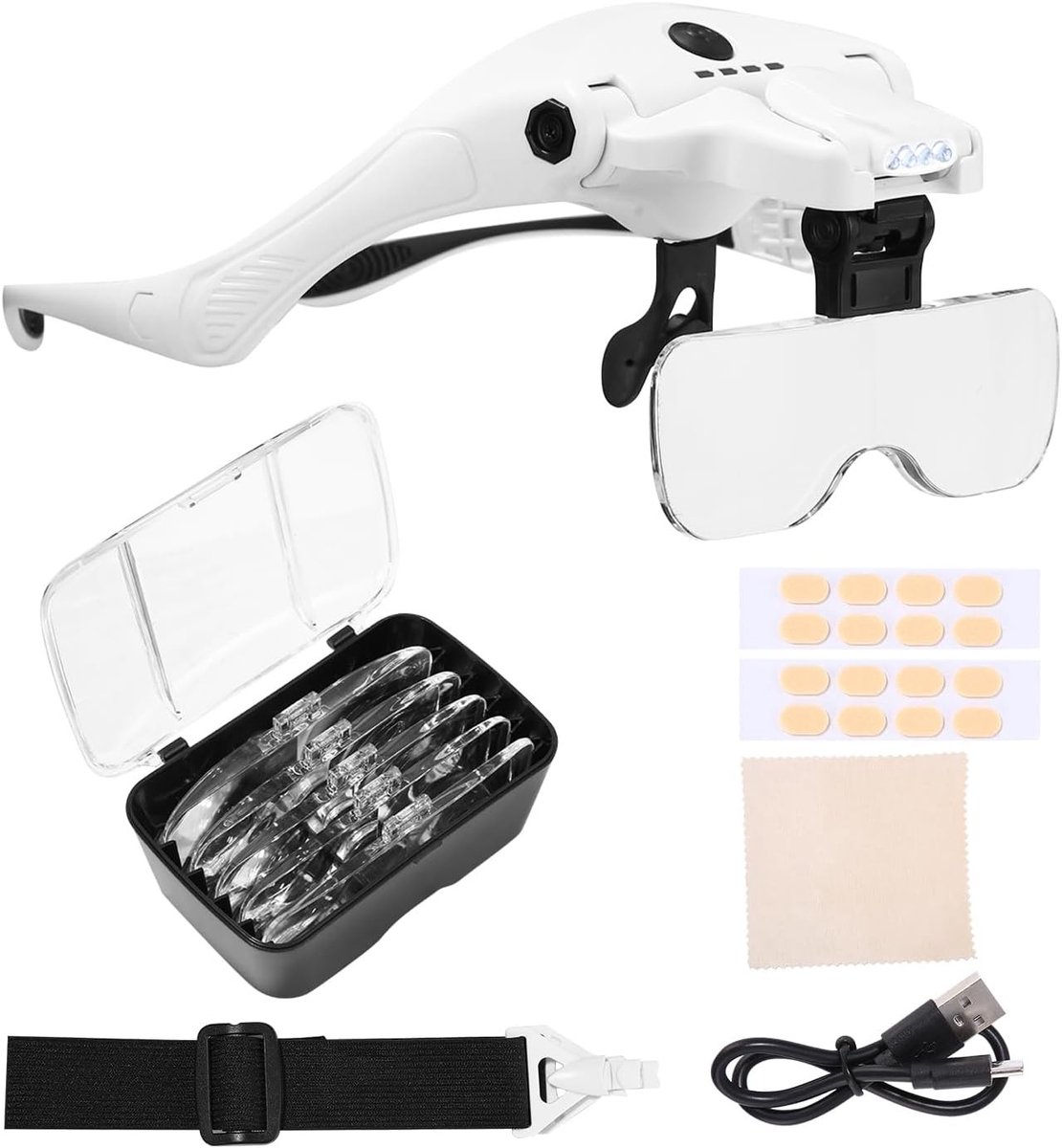 Loepbril - Bril met vergrootglas - 5 verwisselbare lenzen - LED-verlichting met USB-opladen - Verstelbaar en handsfree