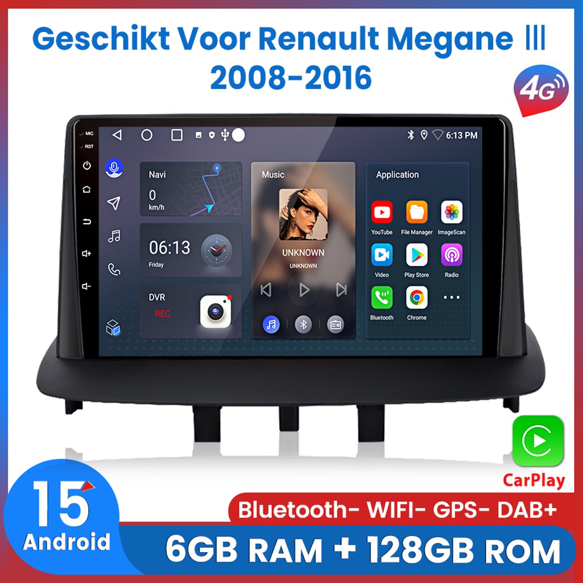 Awesafe Autoradio 6GB+128GB met Carplay en Android auto - Geschikt Voor Renault Megane III 2008 t/m 2016 - Radio scherm met Navigatie GPS - 8 Kern V1PRO Versie - Draadloos Apple Carplay & Android - 2008 2009 2010 2011 2012 2013 2014 2015