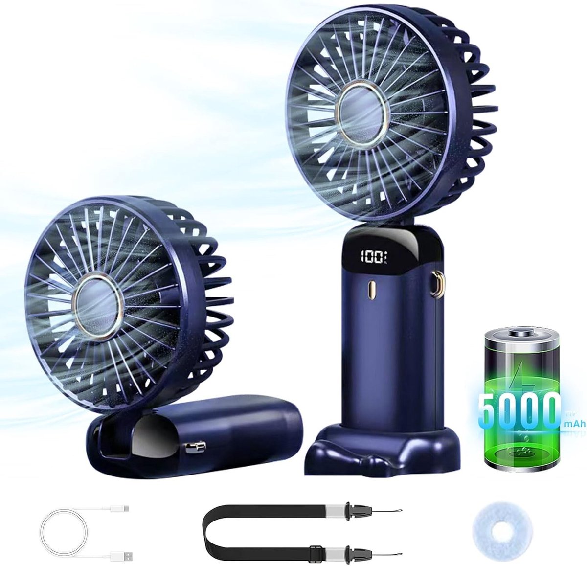 Draagbare Mini Handventilator - Wit - Mini - Oplaadbare USB Ventilator met 5000 mAh Accu - Voor Kantoor en Outdoor
