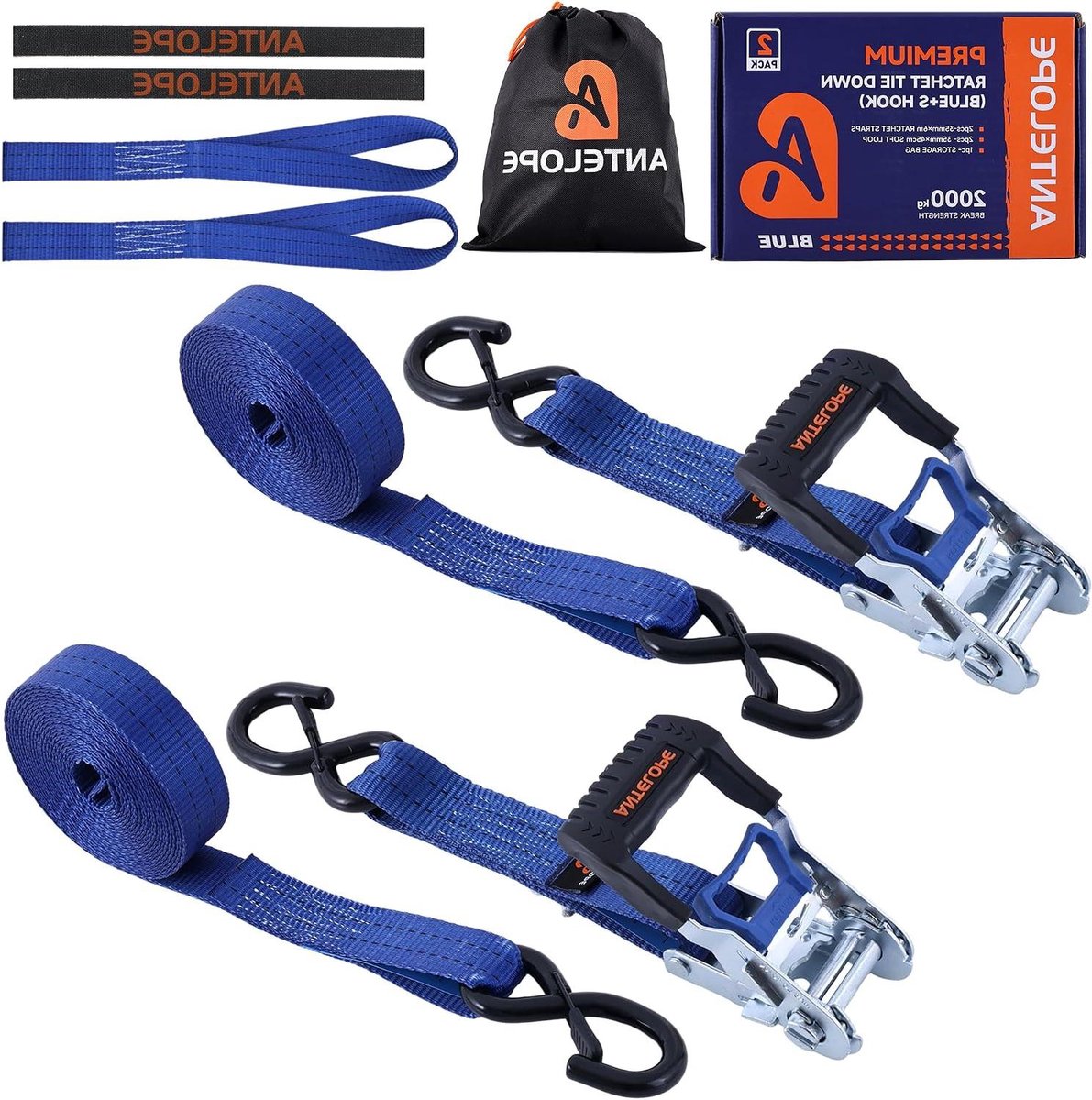 Spanbanden met Ratel - Sjorbanden Ladingzekering - Transport Beveiligen - Tweedelig met Haak - 6 Meter 2 Ton - Blauw