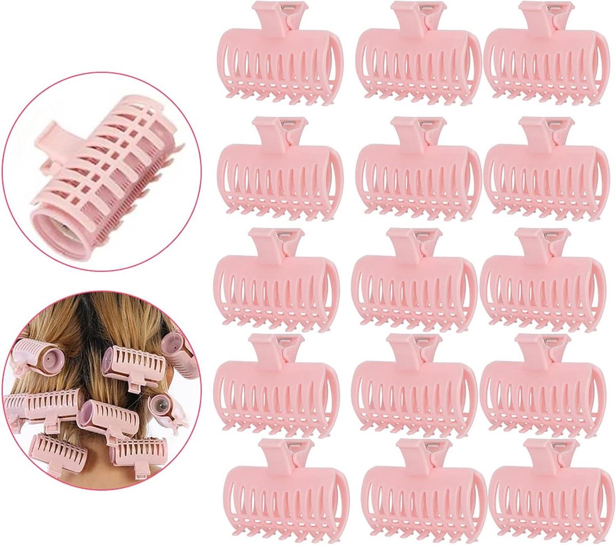 Haarklemmen Set - Haarclips Krulspelden - Haar Styling - Veilig Plastic Bevestigingsklem - 15 Stuks - Roze