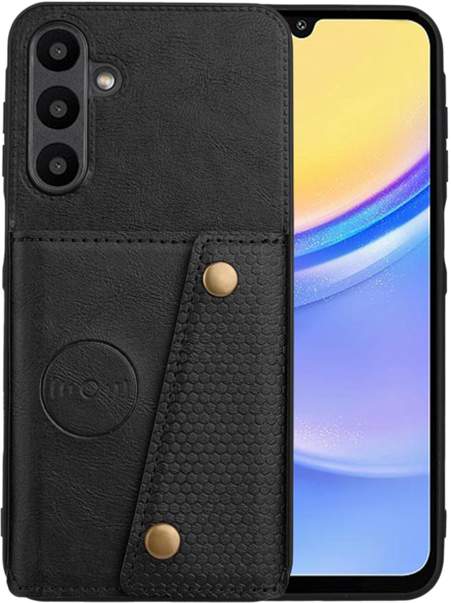 PU Bescherm-Hoes Cover met 4 Pas-vak geschikt voor Samsung Galaxy A27 - Zwart