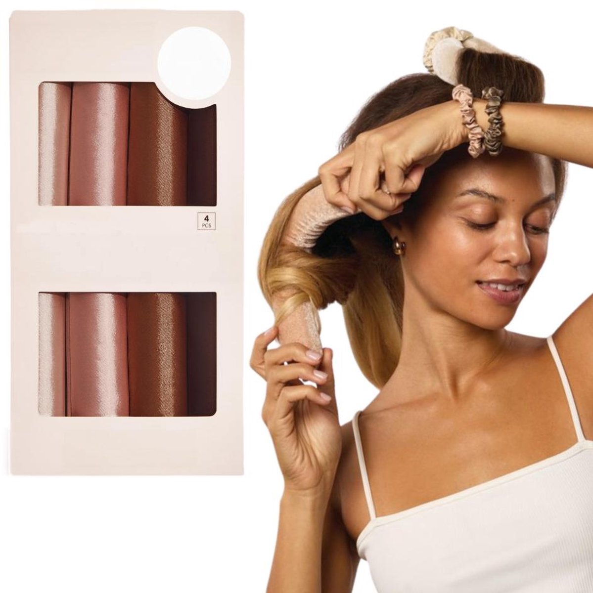 Hitteloze krulstaven, extra lang, met betrouwbare klik, hitteloze krullen, zachte haarrollers om mee te slapen, krulstaven voor 's nachts, voor kort haar, 4 stuks, palissander