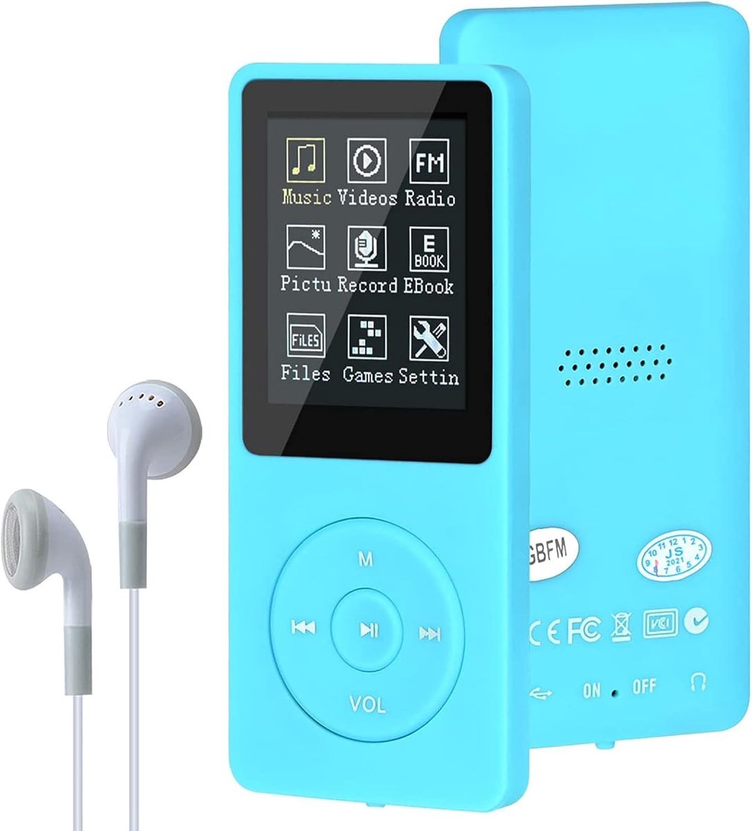 Mp3 speler spotify - Lichtblauw - 90 x 38,8 x 8,5 mm - 8 GB Intern Geheugen - Draagbare Hifi Muziekspeler voor Sport en Reizen
